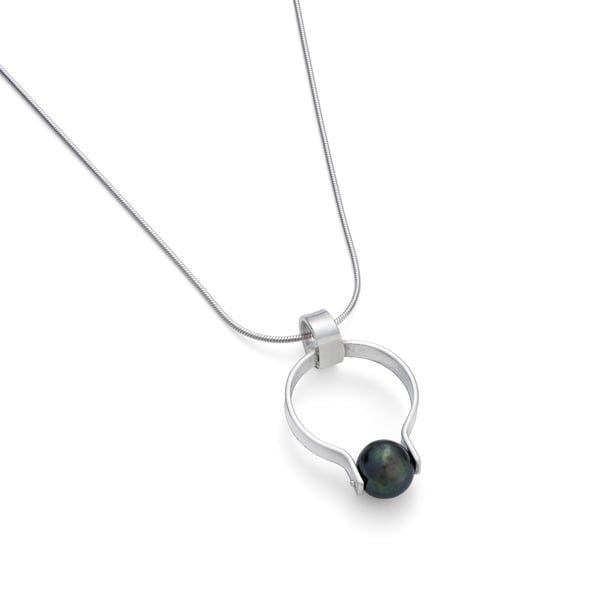 Tarifa by Fedha - understated riveted sterling silver pendant with single pearl