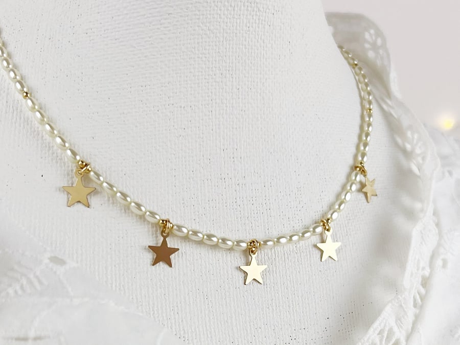 Starry Pearl Necklace in 14k Gold Filled