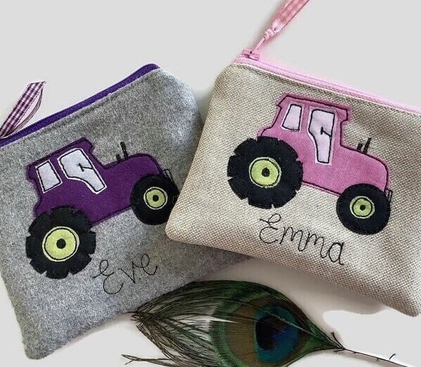 Personalised Tractor Coin Purse or Wallet - Handmade Grey or Linen Pouch