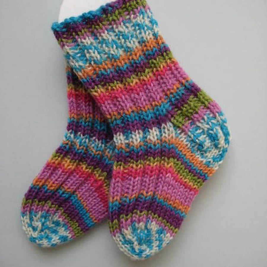 hand knit wool baby socks, 0-3 months