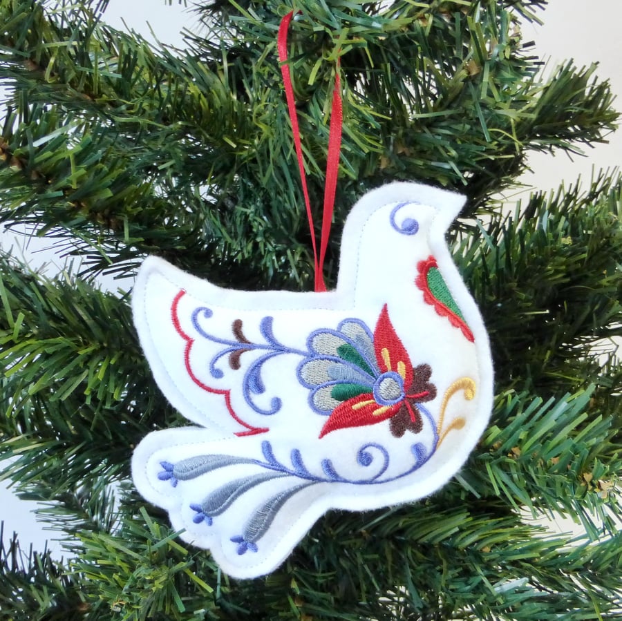 SALE Christmas Dove decoration, embroidered