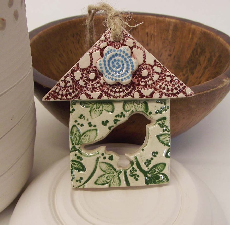 Small Ceramic bird house decoration 