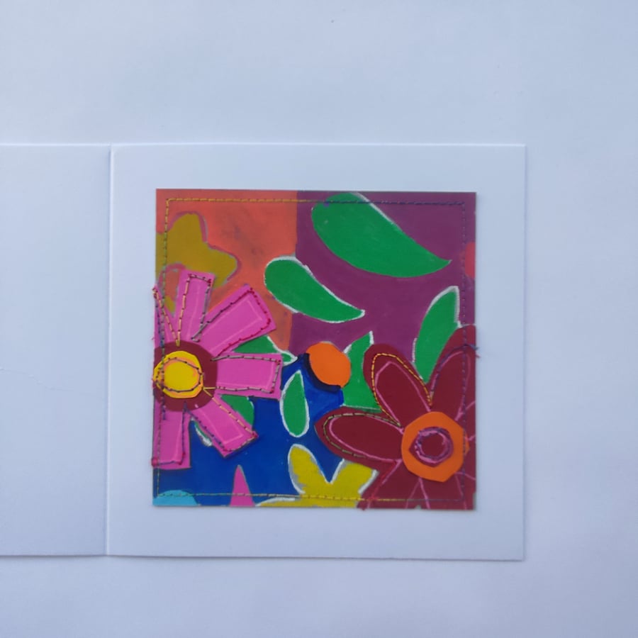 Flowers, hand painted, blank greeting card