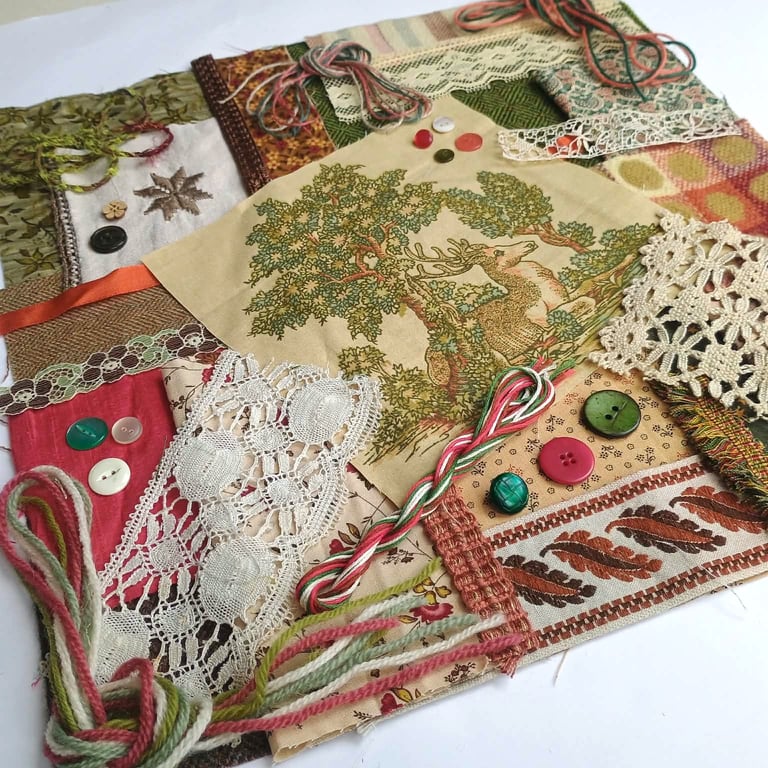 XX Forest Stag Slow Stitching Kit large - vintage linen and wool