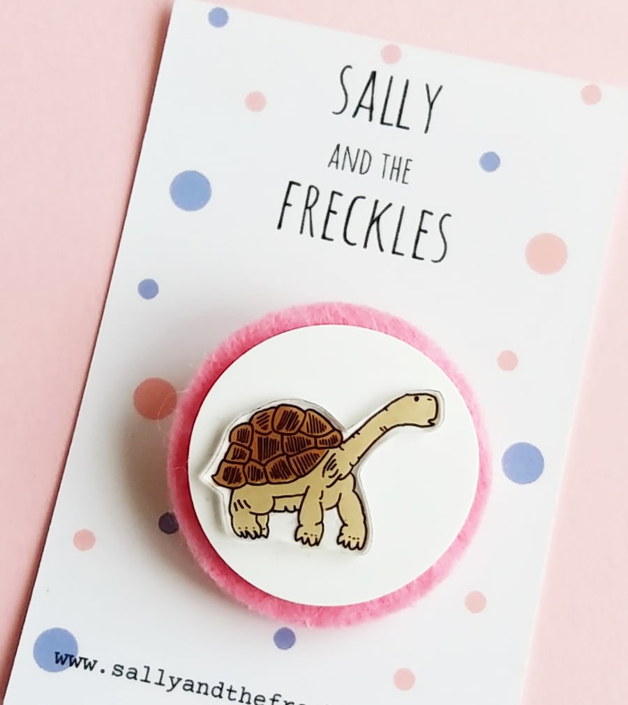 brooch  - lonesome george the tortoise - hand painted brooch pin 