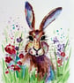 Hare and Flowers Original Painting  - Image 2
