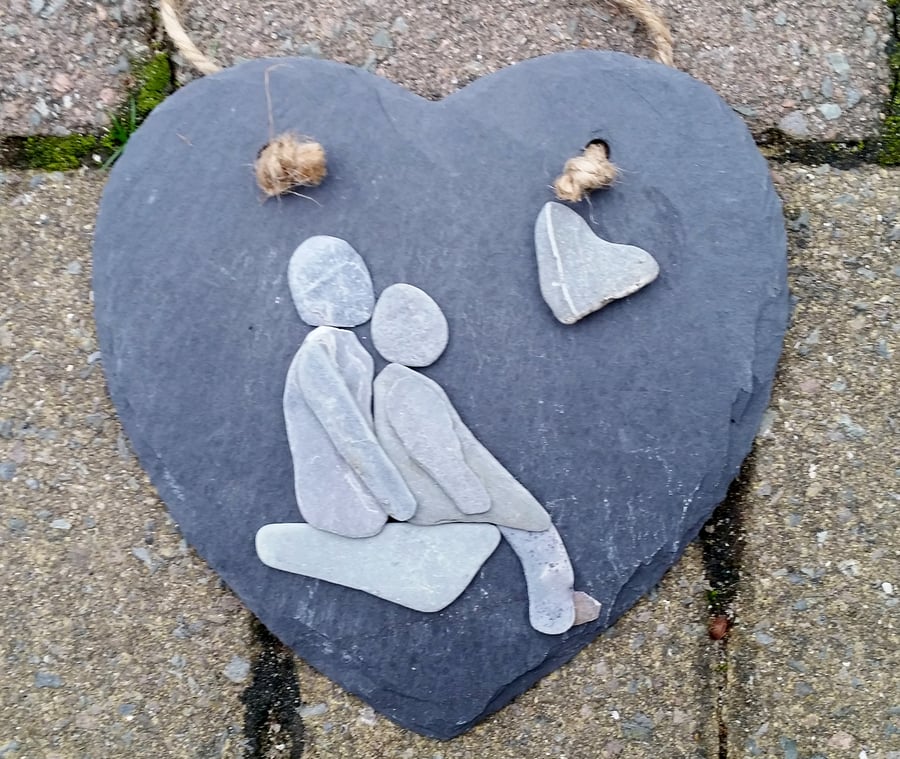 Valentine's Day Gift, Anniversary Gift, Pebble Art, Pebble Picture