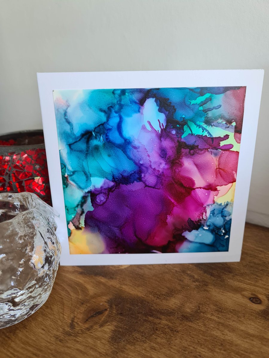 Alcohol ink original abstract art greetings card colourful handpainted card