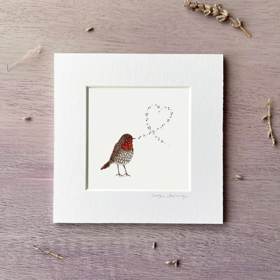'Robin Song' 5" x 5" Mounted Print
