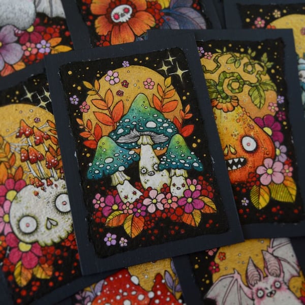 killer mushrooms - original aceo illustration