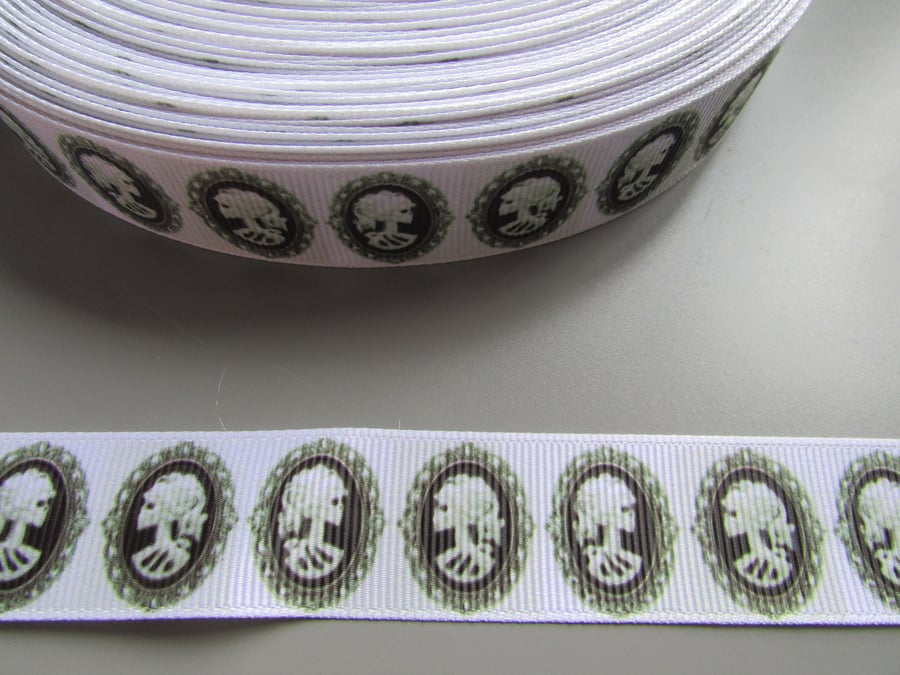 Skull Cameo 2.2cm Grosgrain Ribbon x 1 metre