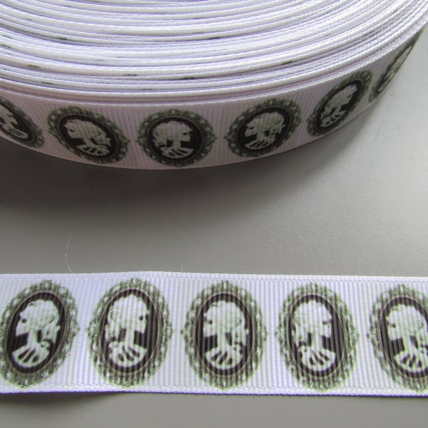 Skull Cameo 2.2cm Grosgrain Ribbon x 1 metre