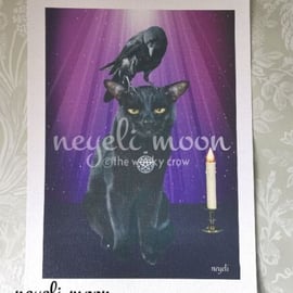 MY FAMILIAR canvas artwork print crow black cat original artwork by neyeli 