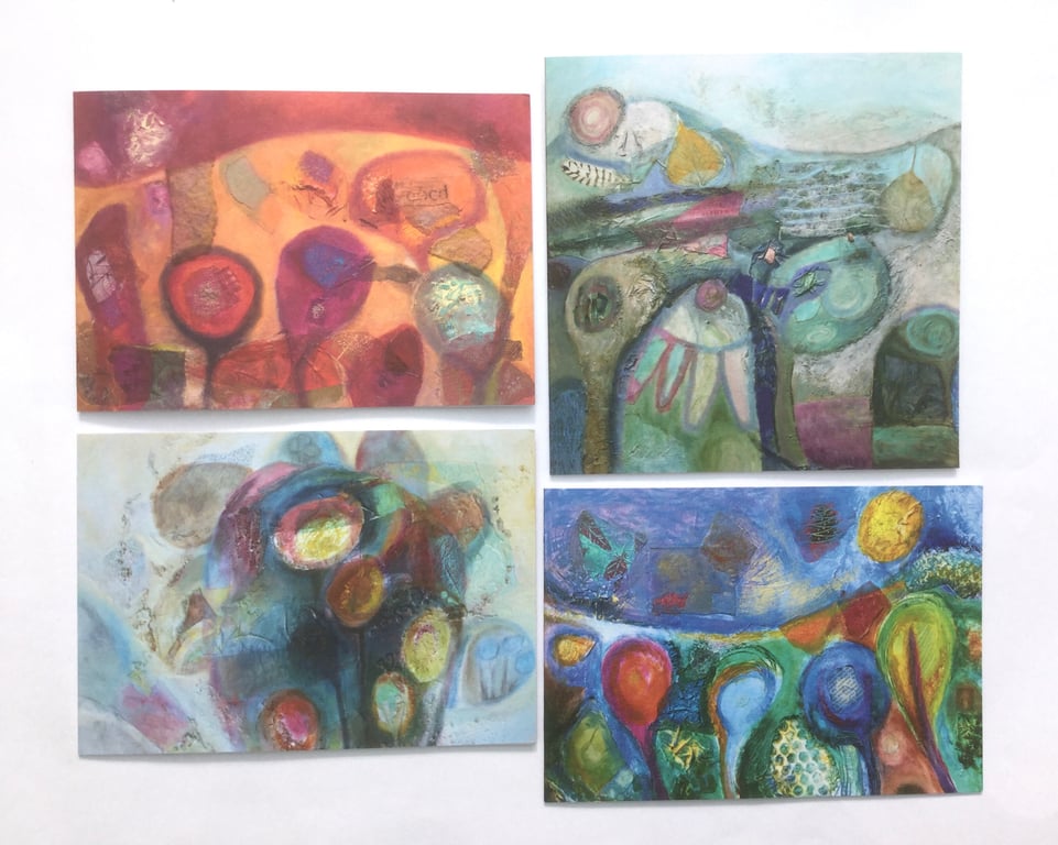 choose any 4 abstract Fine Art greetings cards, blank inside, 