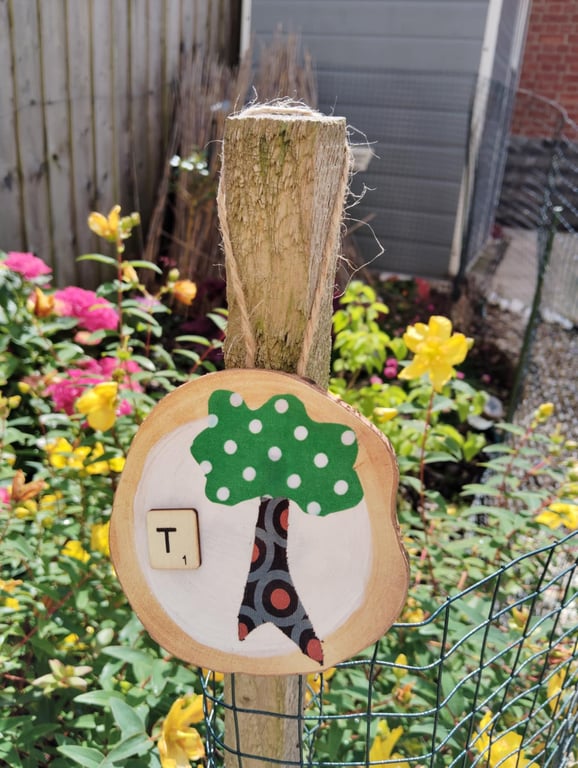 Wooden alphabet art -decorative wall plaque with first letter scrabble tile 