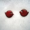 Red enamelled little bird stud earrings