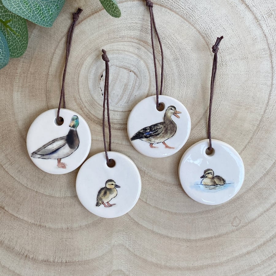 Handmade Ceramic Duck Family Set of 4 Ornaments