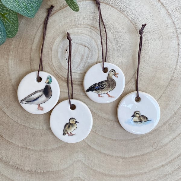 Handmade Ceramic Duck Family Set of 4 Ornaments