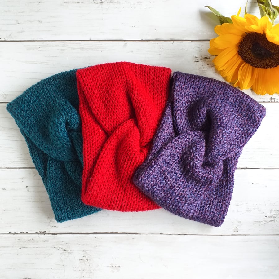 Cosy Knitted Headband, Twisted Turban Style Ear Warmers