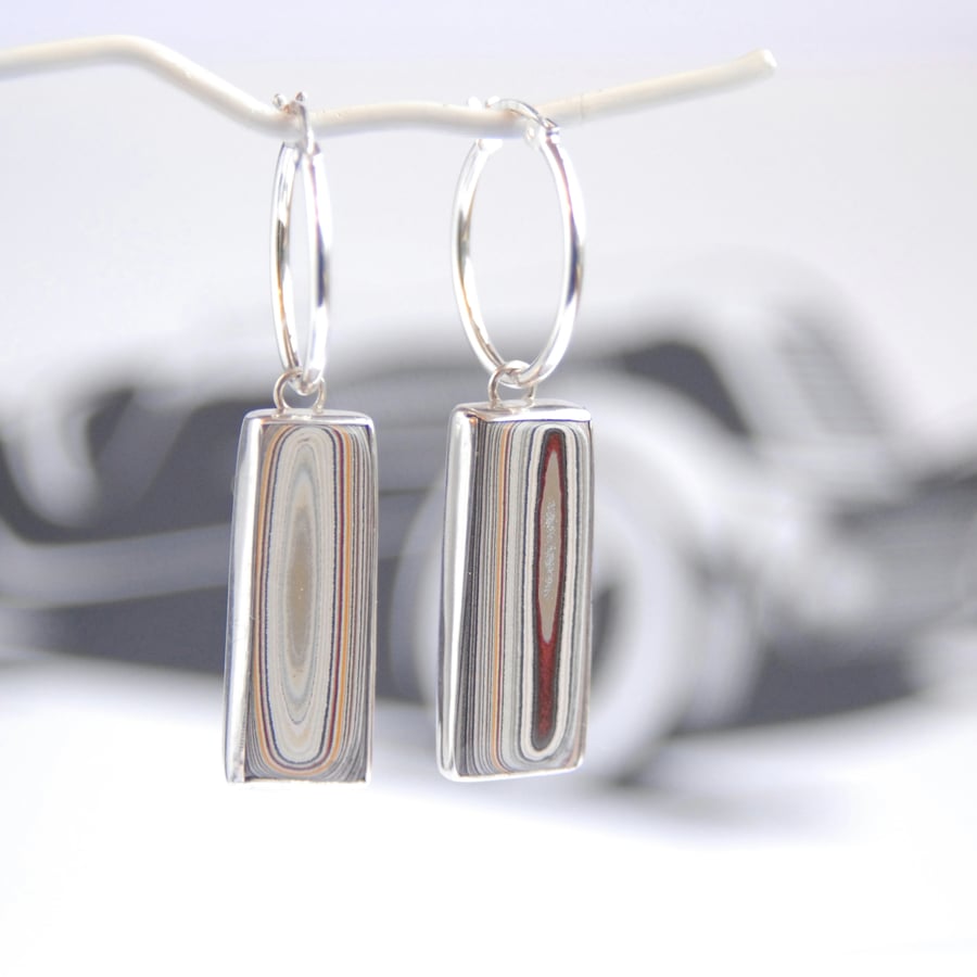 Oblong fordite and silver hoop earrings 