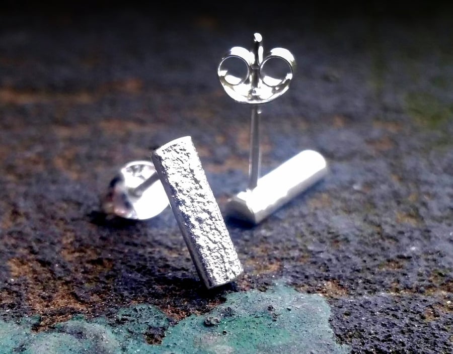 Handmade Recycled Sterling Silver Bar Stud Earrings