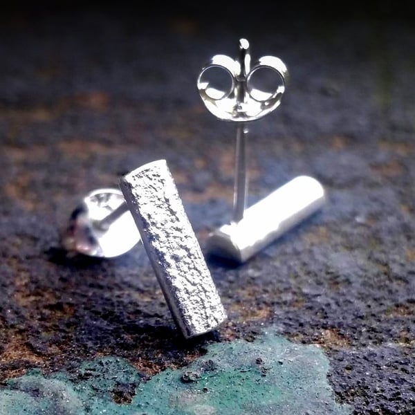 Recycled sterling silver bar stud earrings