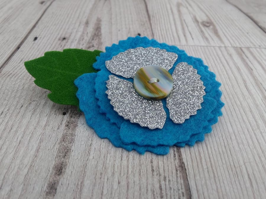 Blue felt poppy brooch, lapel pin, felt brooches, floral corsage