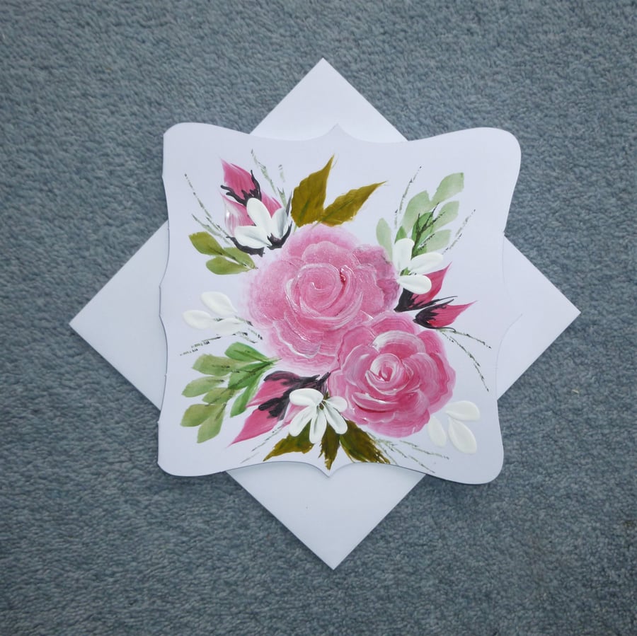 original art hand painted roses greetings card ( ref F 516.G5 )