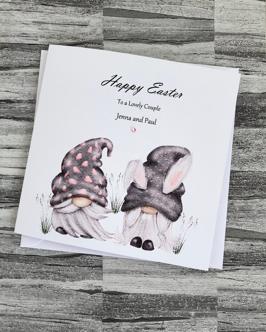 Easter Card Two Gnomes Happy Easter Gift for Couple Handmade and Personalised