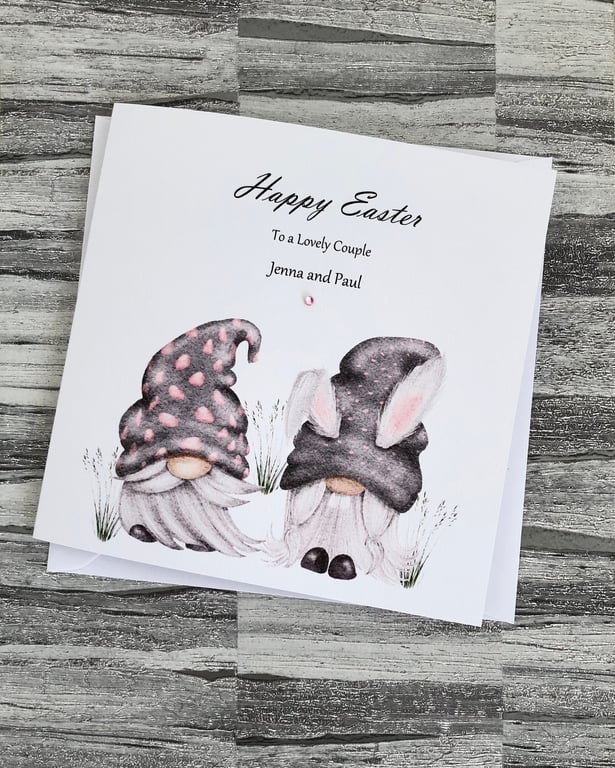 Easter Card Two Gnomes Happy Easter Gift for Couple Handmade and Personalised
