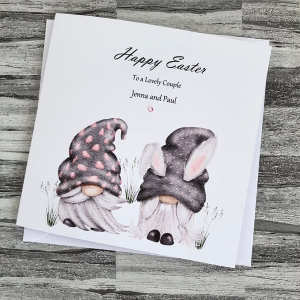 Easter Card Two Gnomes Happy Easter Gift for Couple Handmade and Personalised