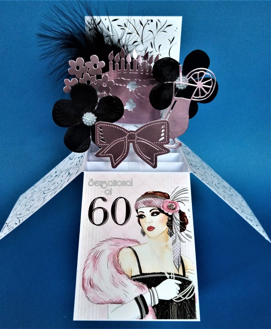 Ladies 60th  art deco Birthday Card
