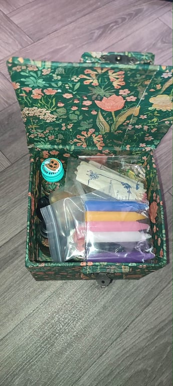 up cycled and recycled hereditary witches box of goodies incense, oil ,candles 