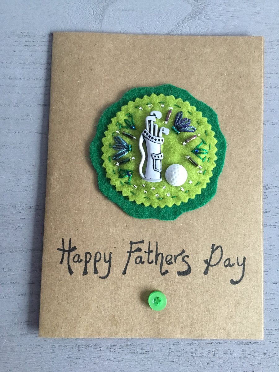 Hand Embroidered Golf Fathers Day Card 