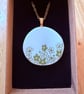 Upcycled bone china necklace green daisy 1960s 1970s retro