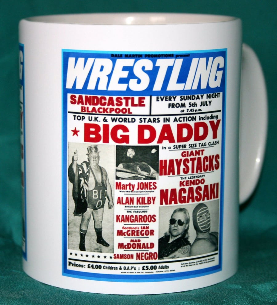 Wrestling mug Big Daddy Kendo Nagasaki vintage programme design mug