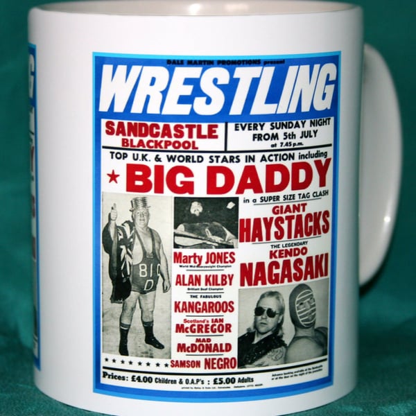 Wrestling mug Big Daddy Kendo Nagasaki vintage programme design mug