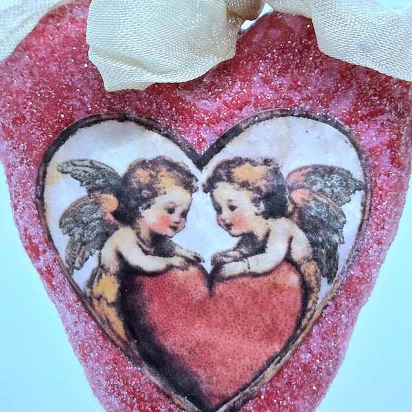 Pretty Spun Cotton Heart Valentine’s Ornament