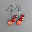 Long Bright Red Dangle Earrings - Coral Red Pearl Drop Earrings - Jewellery 