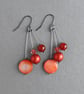 Long Bright Red Dangle Earrings - Coral Red Pearl Drop Earrings - Jewellery 