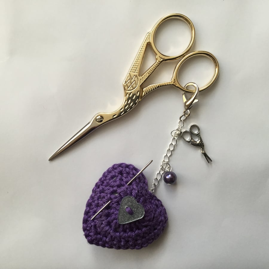 Scissor Keeper Fob with a Crochet Heart in Purple