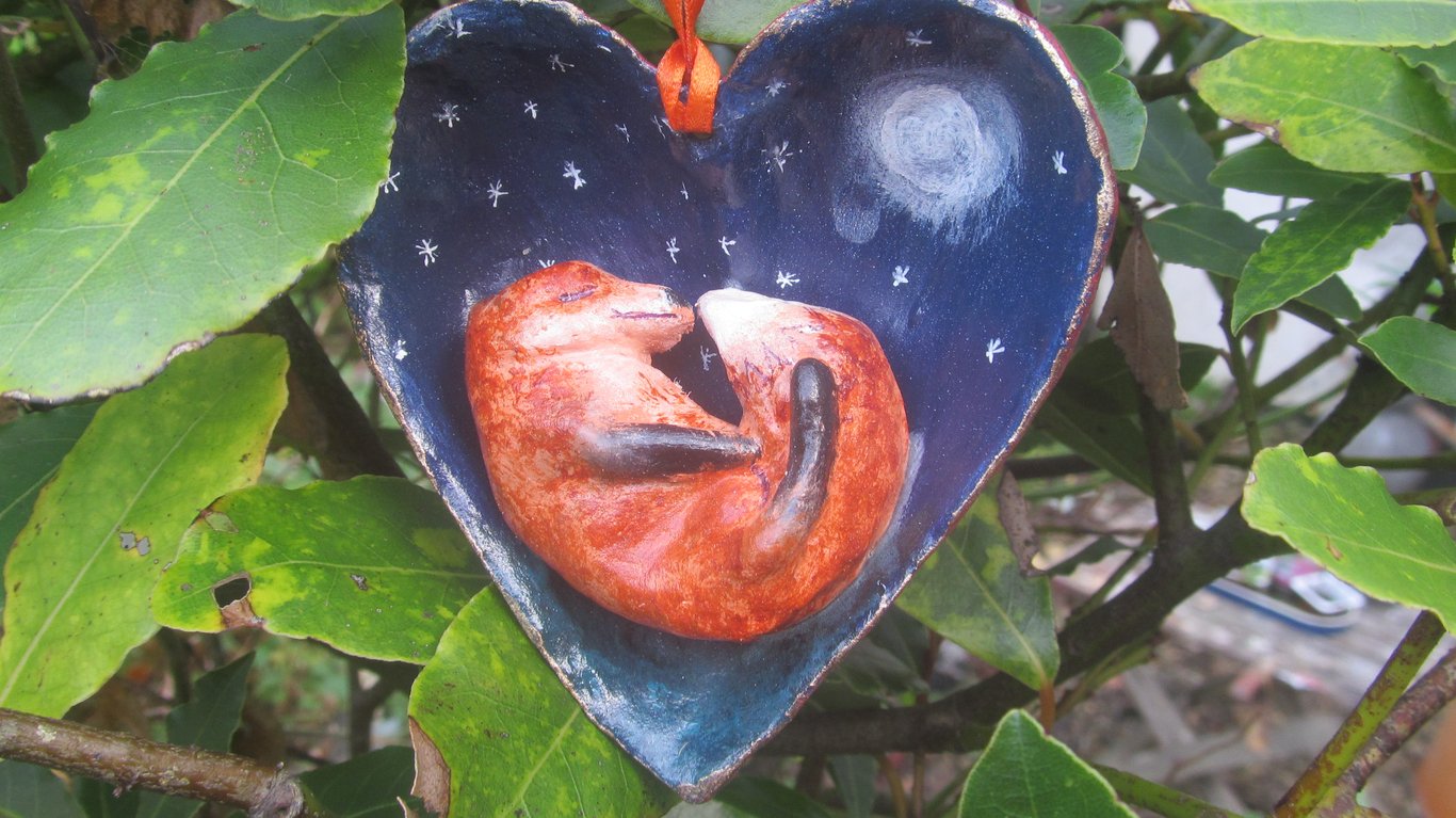 Snoozing fox under a starry night sky  Decoration