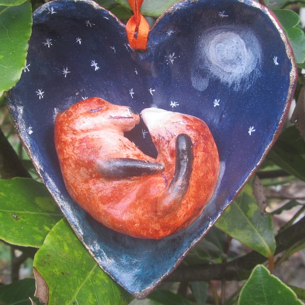 Snoozing fox under a starry night sky  Decoration