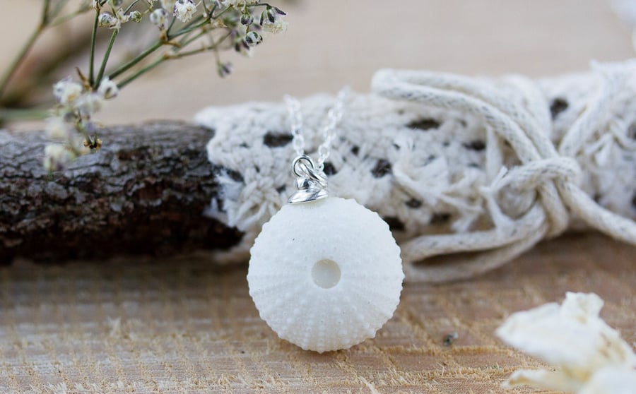 Sea Urchin Necklace Gifts for Her Ocean Inspired Beach Jewellery White Sea Urchi