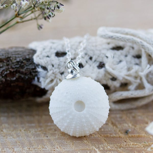 Sea Urchin Necklace Gifts for Her Ocean Inspired Beach Jewellery White Sea Urchi
