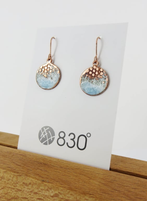 Enamel and Textured Copper Dangle Earrings