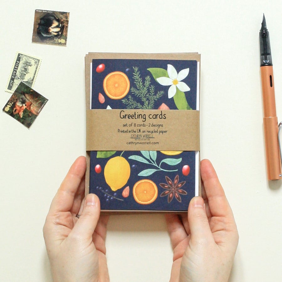 Set of 8 Oranges and Lemons greeting cards