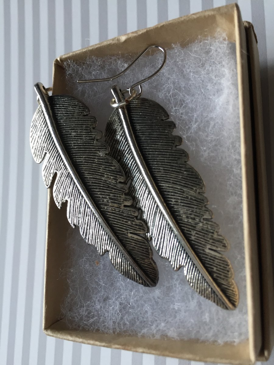 Boho Style Large feather earrings 