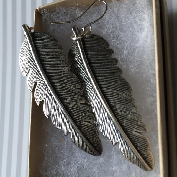 Boho Style Large feather earrings 