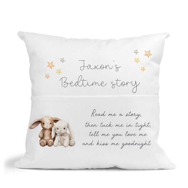 Personalised Bunny & Lamb Design Book insert Filled Cushion 